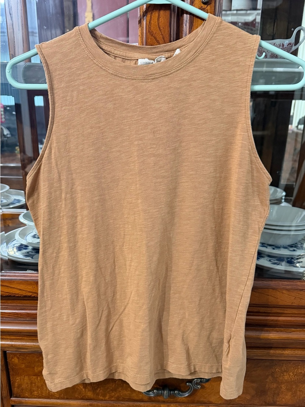 Christian Siriano Sleeveless Tank Top in Tan Brown